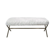 Interior Ave - Oxley Fur Bench - White & Gold V355-IA-B-OWG