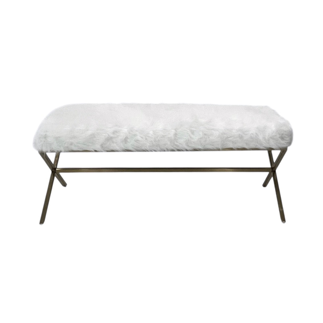 Interior Ave - Oxley Fur Bench - White & Gold V355-IA-B-OWG
