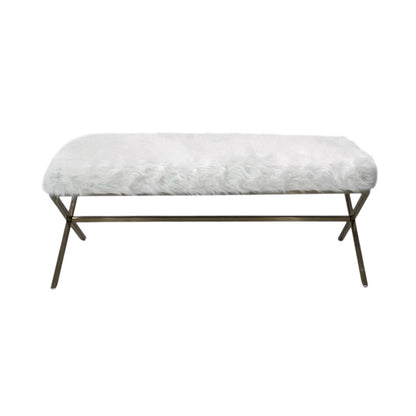 Interior Ave - Oxley Fur Bench - White & Gold V355-IA-B-OWG