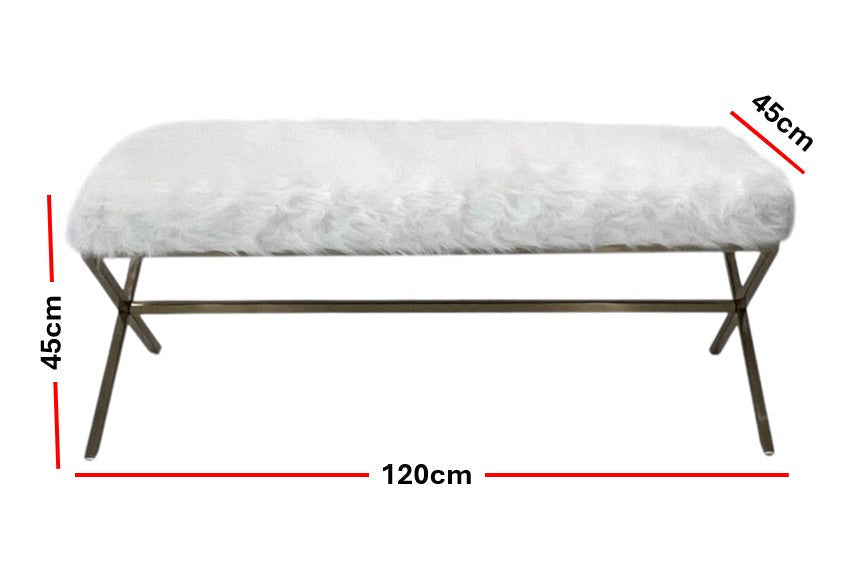 Interior Ave - Oxley Fur Bench - White & Gold V355-IA-B-OWG