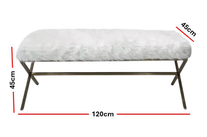 Interior Ave - Oxley Fur Bench - White & Gold V355-IA-B-OWG
