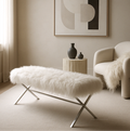 Interior Ave - Oxley Fur Bench - White & Silver V355-IA-B-OWS