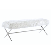 Interior Ave - Oxley Fur Bench - White & Silver V355-IA-B-OWS