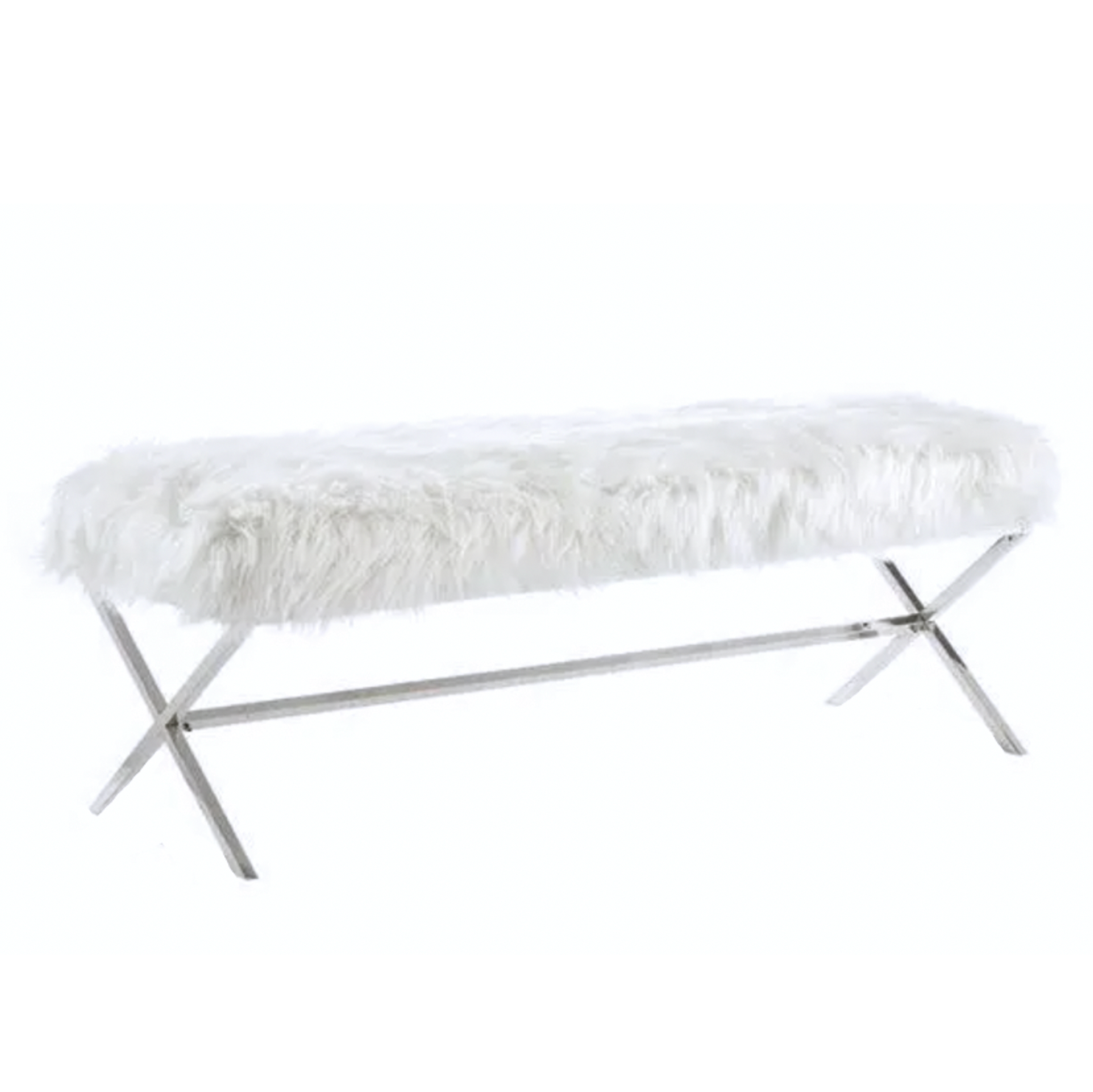 Interior Ave - Oxley Fur Bench - White & Silver V355-IA-B-OWS