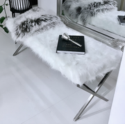 Interior Ave - Oxley Fur Bench - White & Silver V355-IA-B-OWS