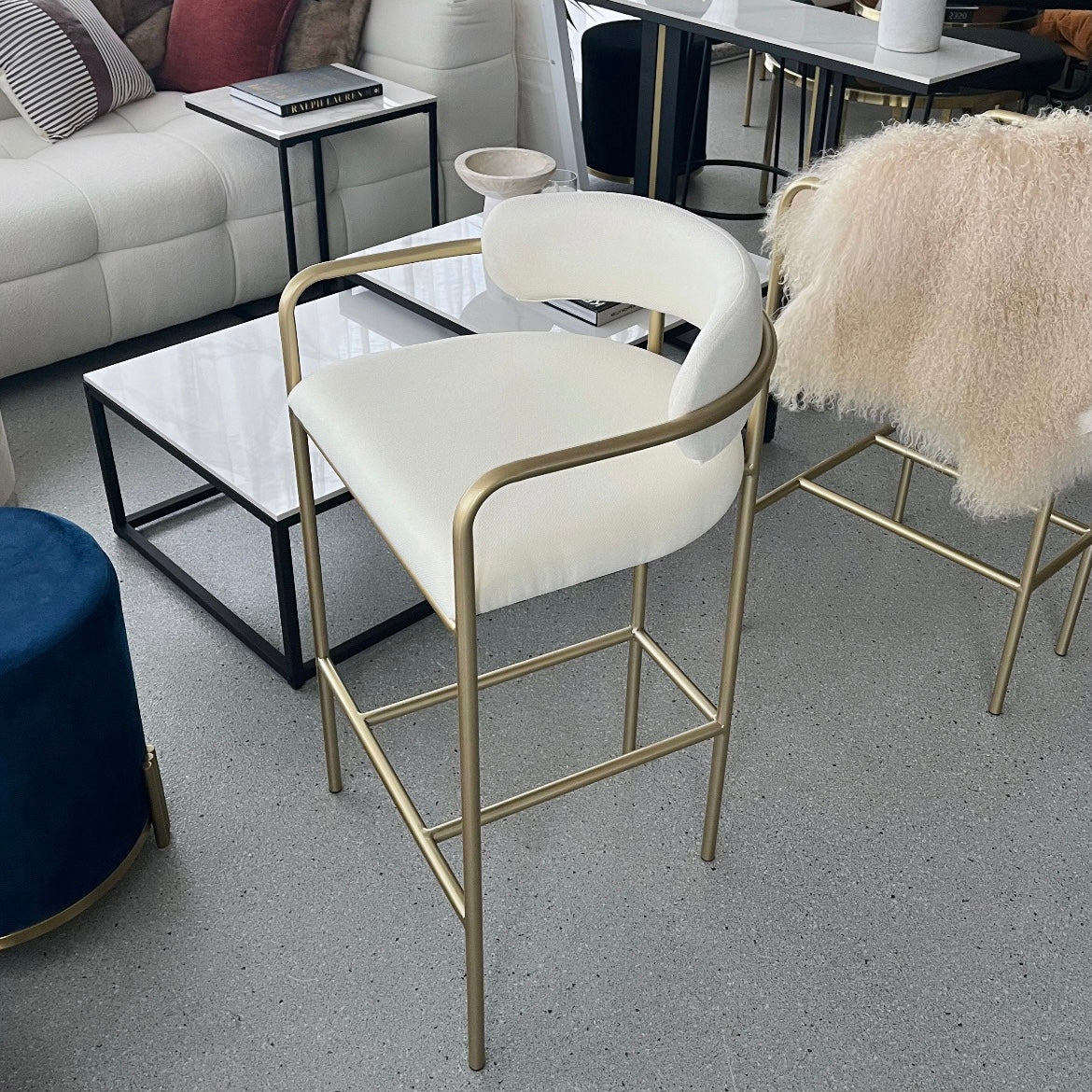 Interior Ave - Allegra White Linen Kitchen Bar Stool V355-IA-BS6-AWG