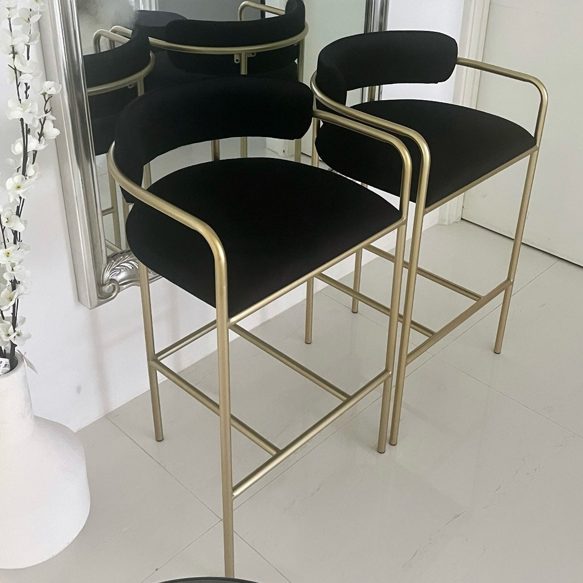Interior Ave - Allegra Black Velvet Kitchen Bar Stool V355-IA-BS7-ABG