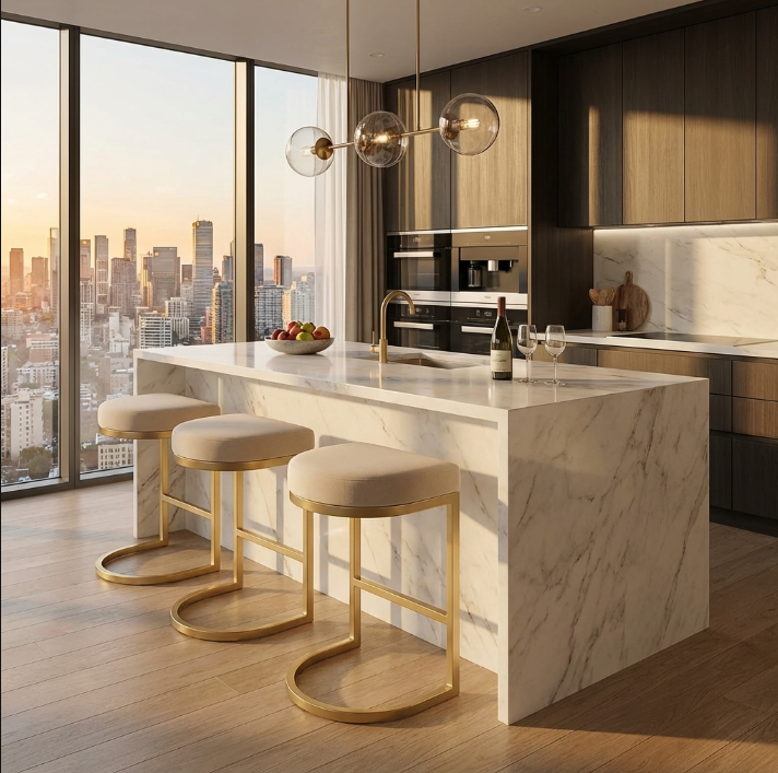 Interior Ave - Royale Light Taupe Velvet Kitchen Bar Stool V355-IA-BS9-RT