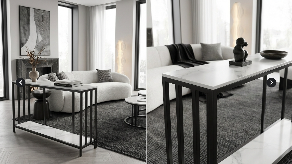Interior Ave - Bronte Dual Layer Marble Stone Console - White Marble Stone V355-IA-CO2-MB