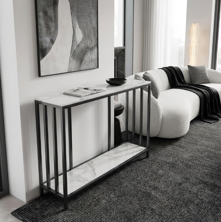 Interior Ave - Bronte Dual Layer Marble Stone Console - White Marble Stone V355-IA-CO2-MB