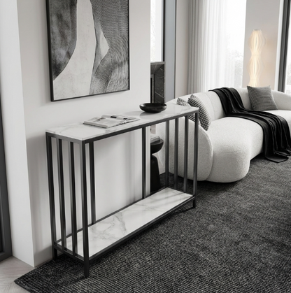 Interior Ave - Bronte Dual Layer Marble Stone Console - White Marble Stone V355-IA-CO2-MB