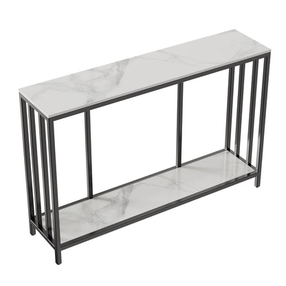 Interior Ave - Bronte Dual Layer Marble Stone Console - White Marble Stone V355-IA-CO2-MB