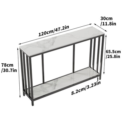 Interior Ave - Bronte Dual Layer Marble Stone Console - White Marble Stone V355-IA-CO2-MB