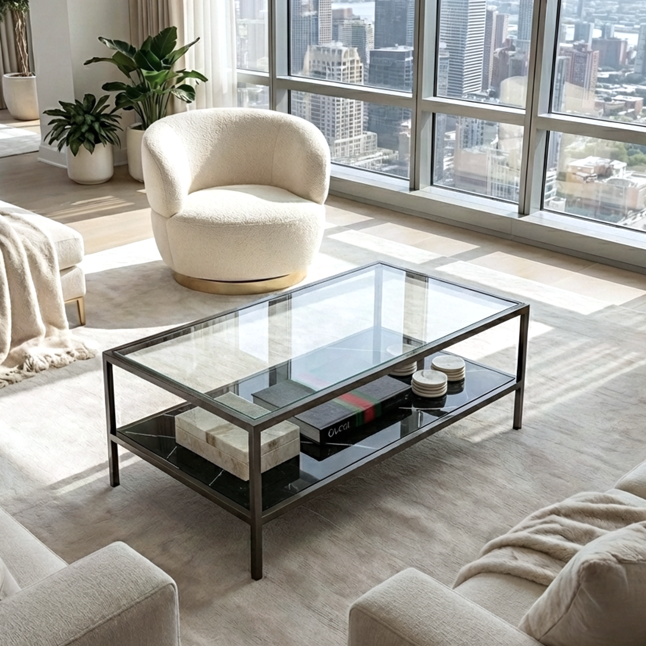 Interior Ave - Vogue Coffee Table - Black Marble Stone & Glass V355-IA-CT11-GB