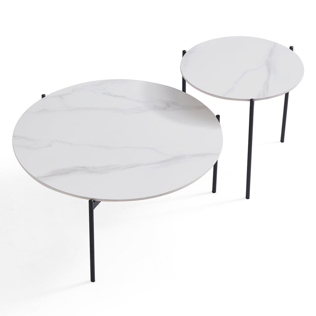 Interior Ave - Bianco Nested Coffee Table Set - White Marble Stone V355-IA-CT12-MB