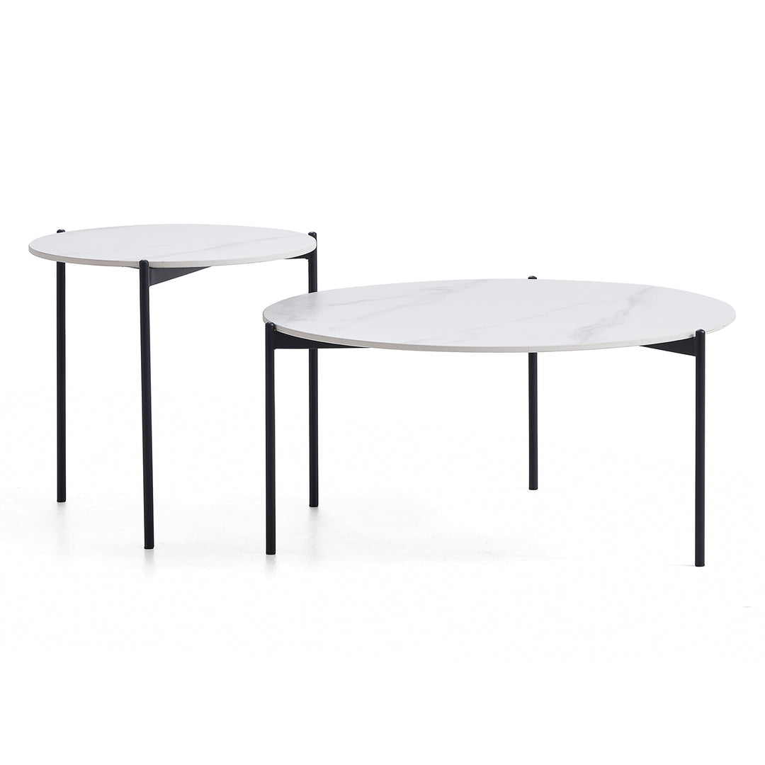 Interior Ave - Bianco Nested Coffee Table Set - White Marble Stone V355-IA-CT12-MB