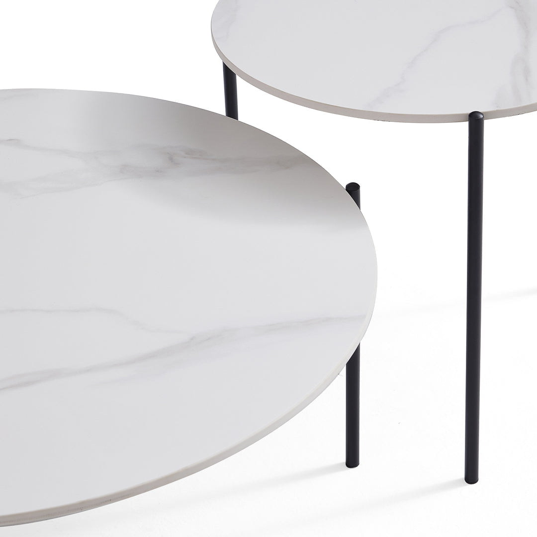 Interior Ave - Bianco Nested Coffee Table Set - White Marble Stone V355-IA-CT12-MB
