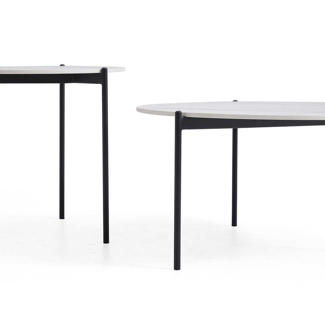 Interior Ave - Bianco Nested Coffee Table Set - White Marble Stone V355-IA-CT12-MB