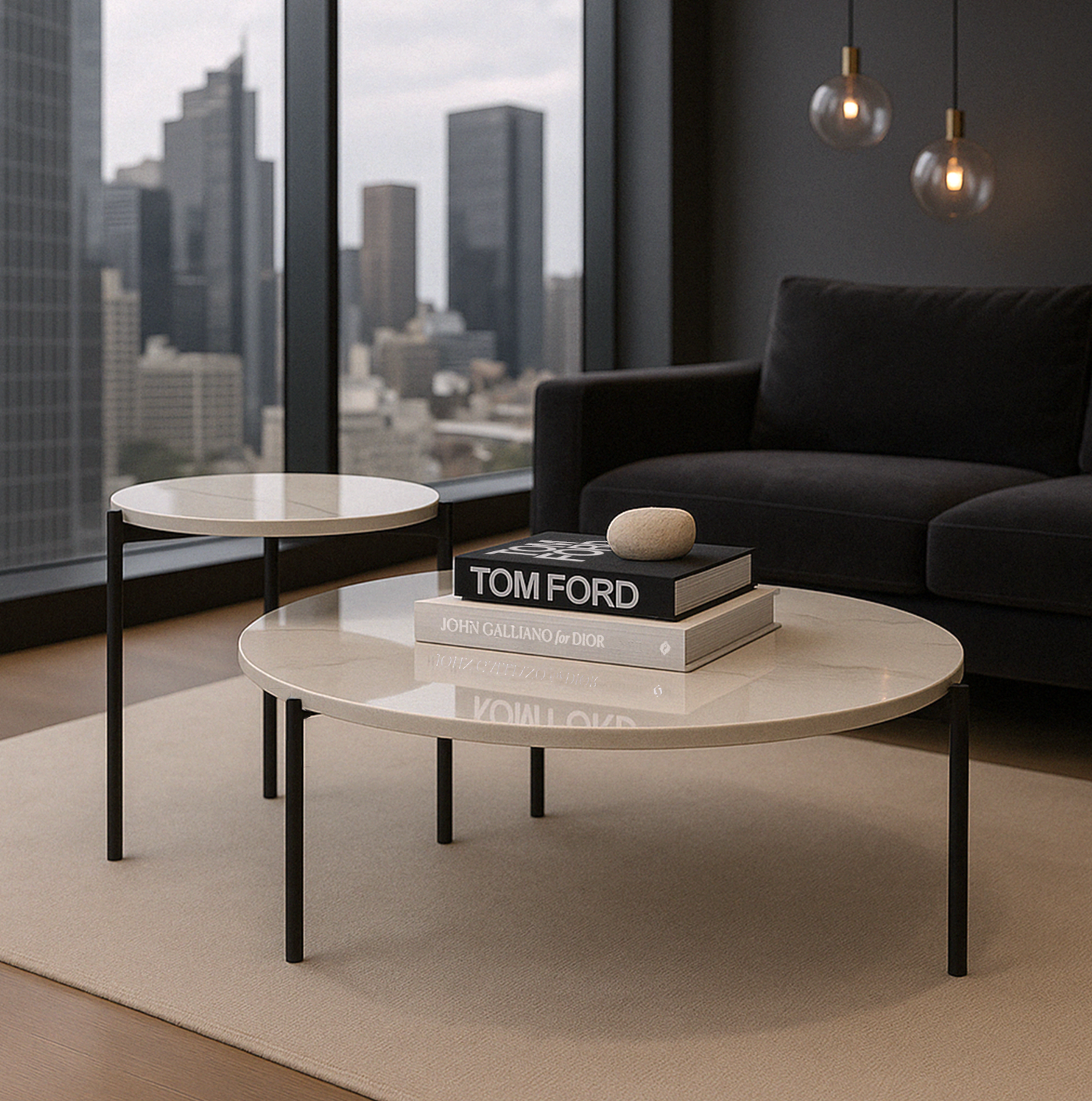 Interior Ave - Bianco Nested Coffee Table Set - White Marble Stone V355-IA-CT12-MB