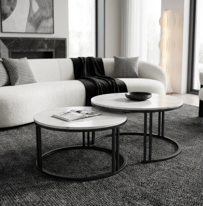 Interior Ave - Premier Nested Coffee Table Set - White Marble Stone V355-IA-CT13-MB