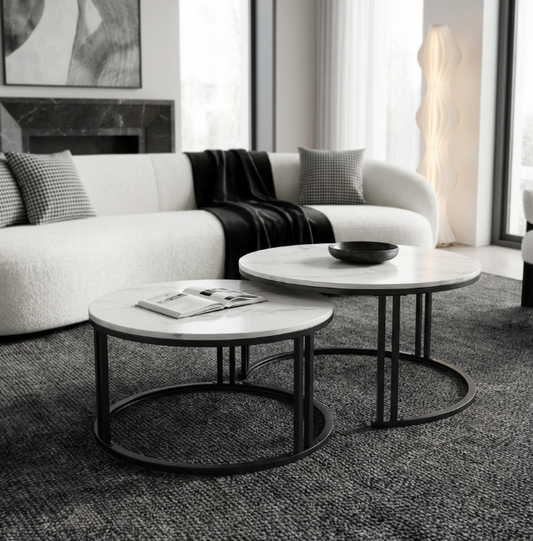 Interior Ave - Premier Nested Coffee Table Set - White Marble Stone V355-IA-CT13-MB