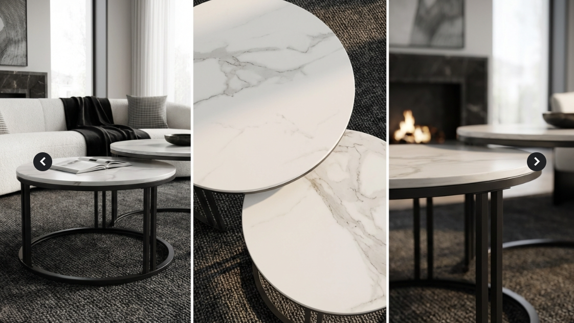 Interior Ave - Premier Nested Coffee Table Set - White Marble Stone V355-IA-CT13-MB