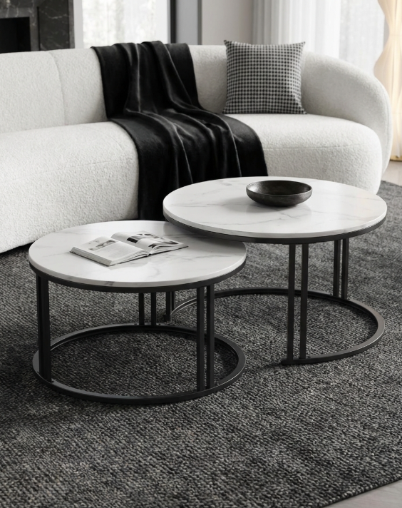 Interior Ave - Premier Nested Coffee Table Set - White Marble Stone V355-IA-CT13-MB