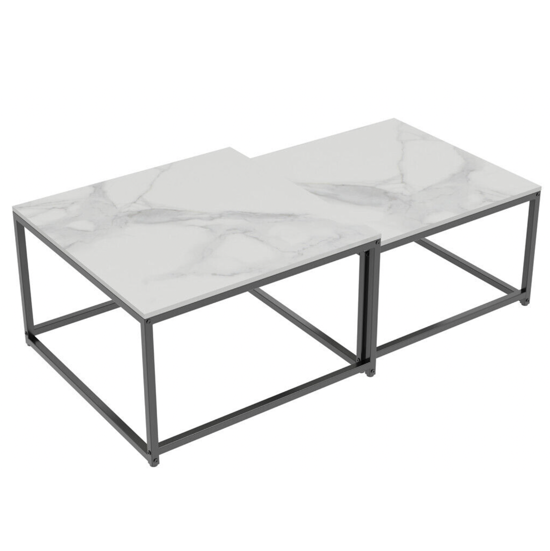 Interior Ave - Ciest Square Nested Coffee Table Set - White Marble Stone V355-IA-CT15-MB