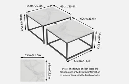 Interior Ave - Ciest Square Nested Coffee Table Set - White Marble Stone V355-IA-CT15-MB