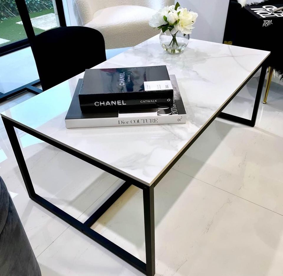 Interior Ave - Monaco Rectangle Coffee Table - White Marble Stone V355-IA-CT16-MB