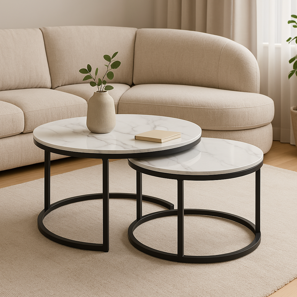 Interior Ave - Executive Stone Nested Coffee Table Set - White & White V355-IA-CT3-MMB
