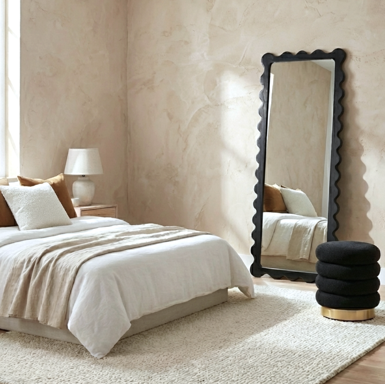 Interior Ave - Freya Scallop Mirror - Black - Large Full Length Mirror V355-IA-DM-FB