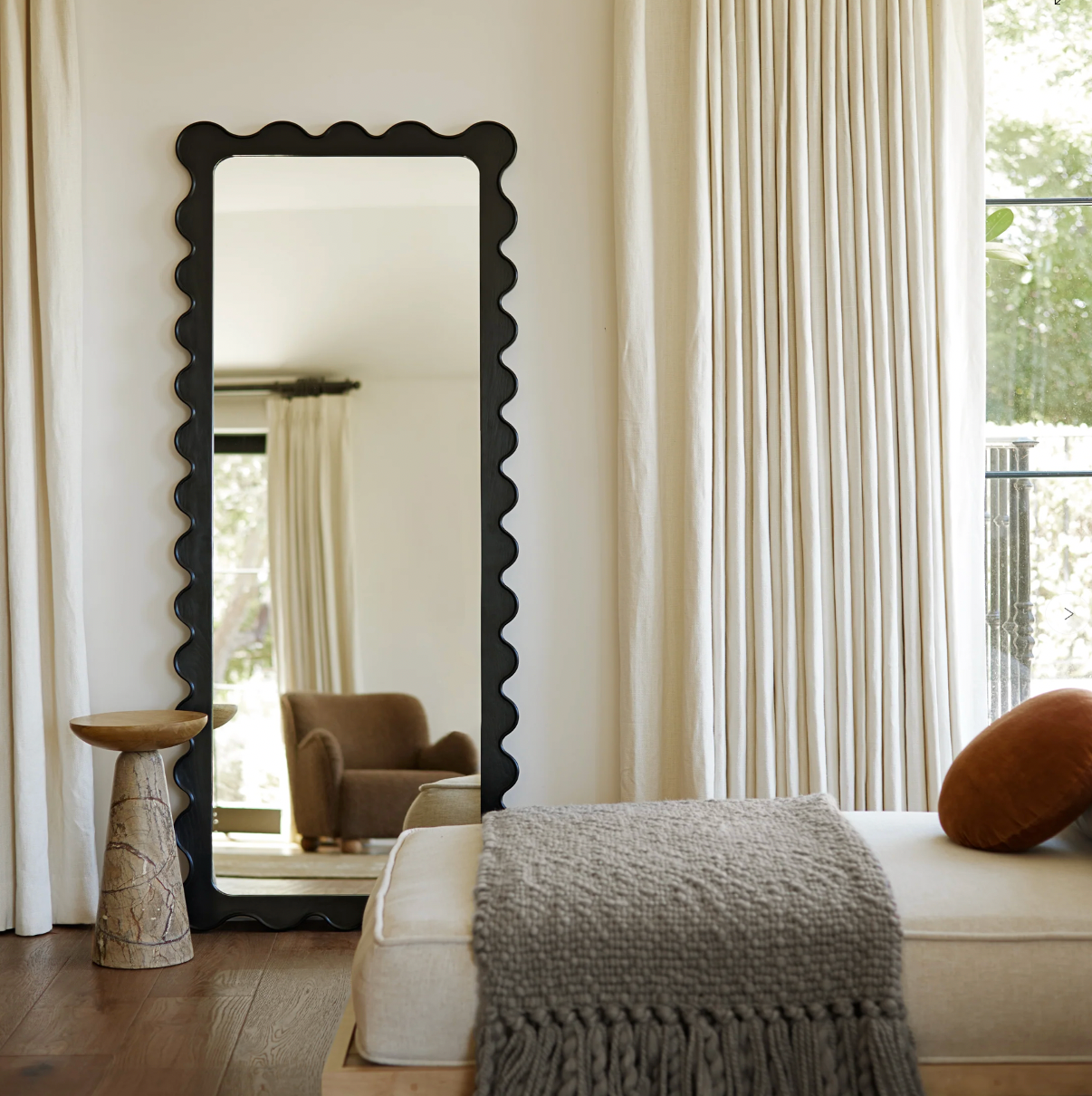 Interior Ave - Freya Scallop Mirror - Black - Large Full Length Mirror V355-IA-DM-FB