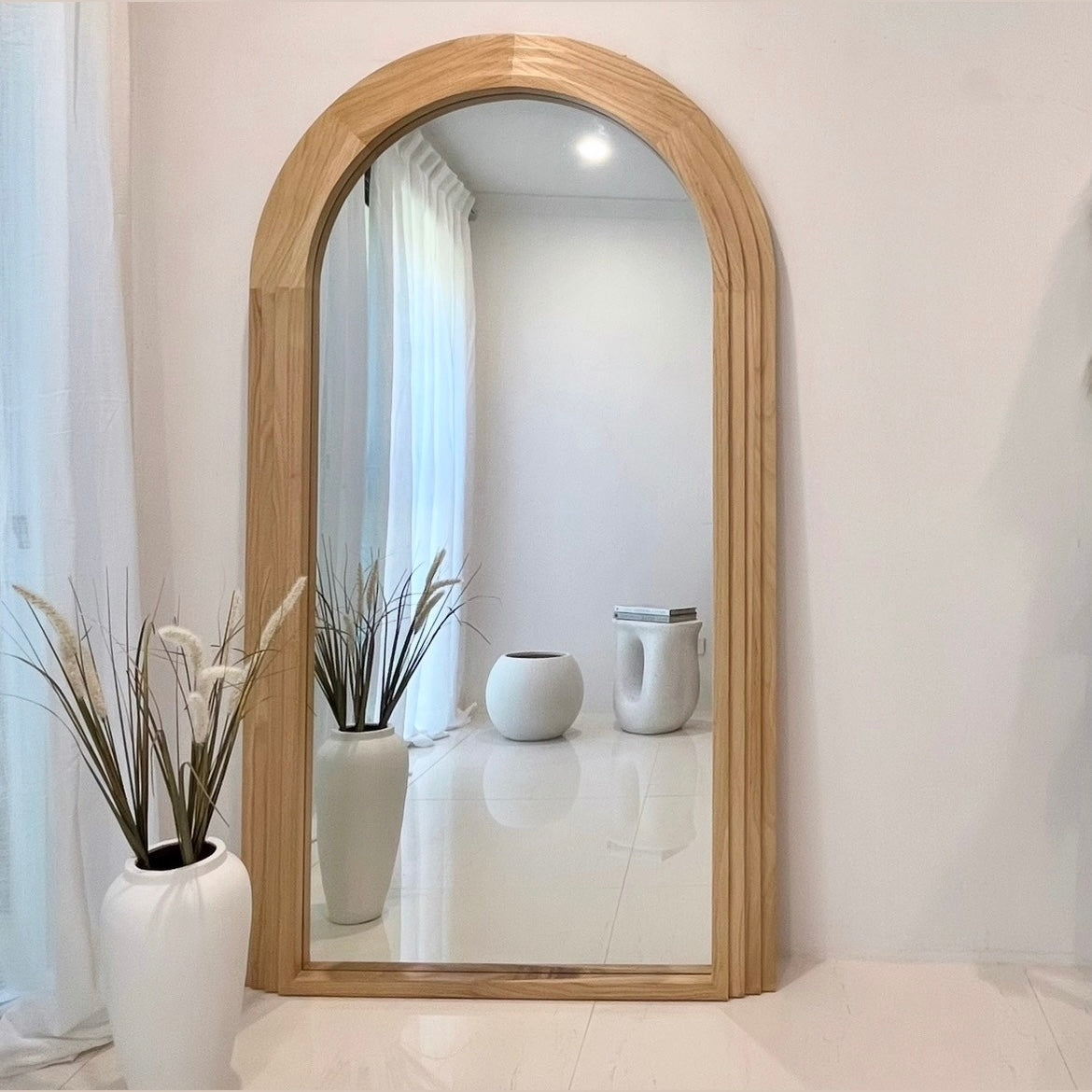Interior Ave - Sierra Arched Step Mirror - Signature Sculptural Natural Wood Statement Piece V355-IA-DM-SN