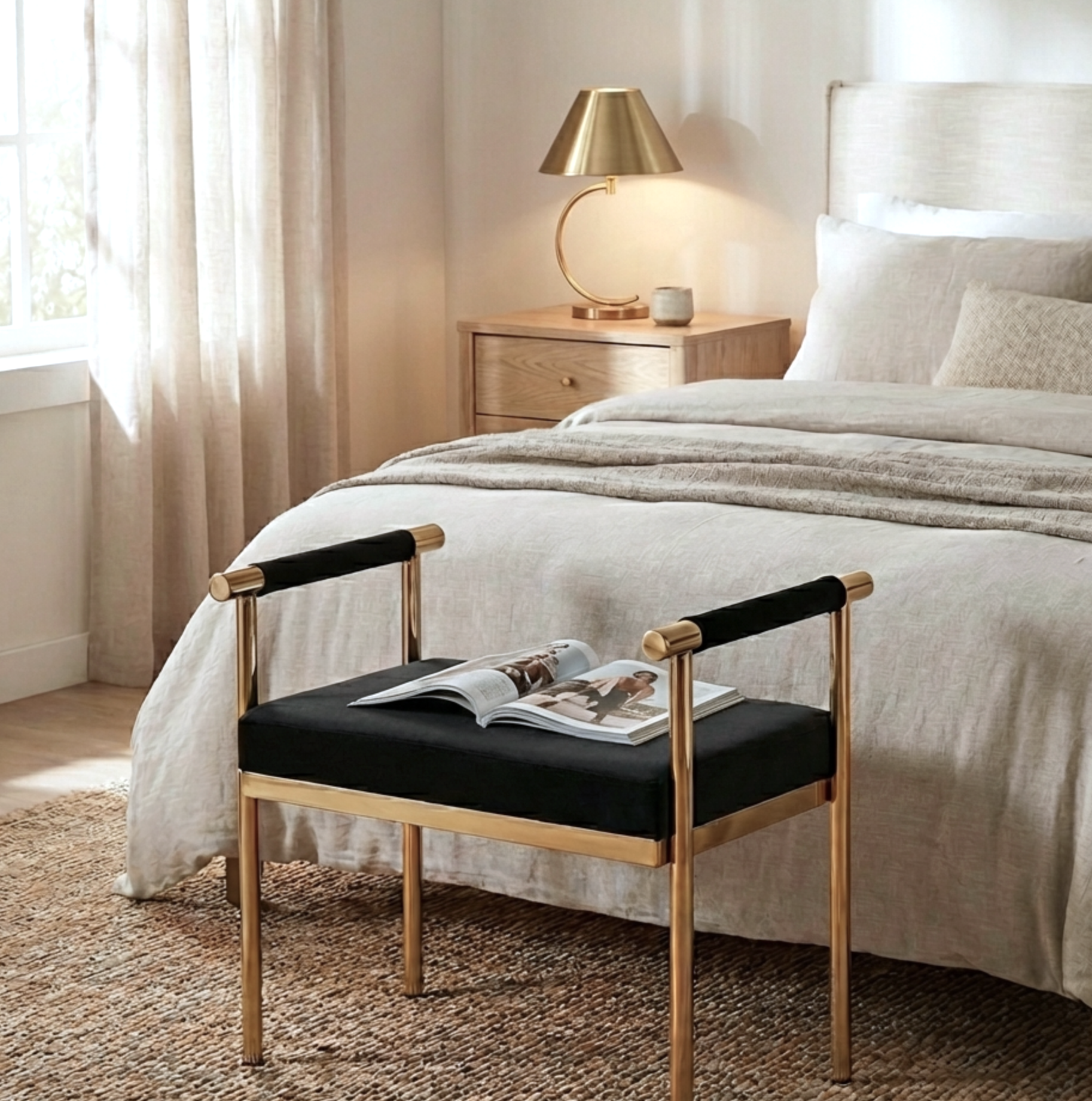 Interior Ave - Cuba Velvet Vanity Stool - Black V355-IA-O7-B