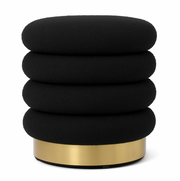 Interior Ave - Roma Round Velvet Ottoman / Footstool - Black V355-IA-OTT-ROM-BLK