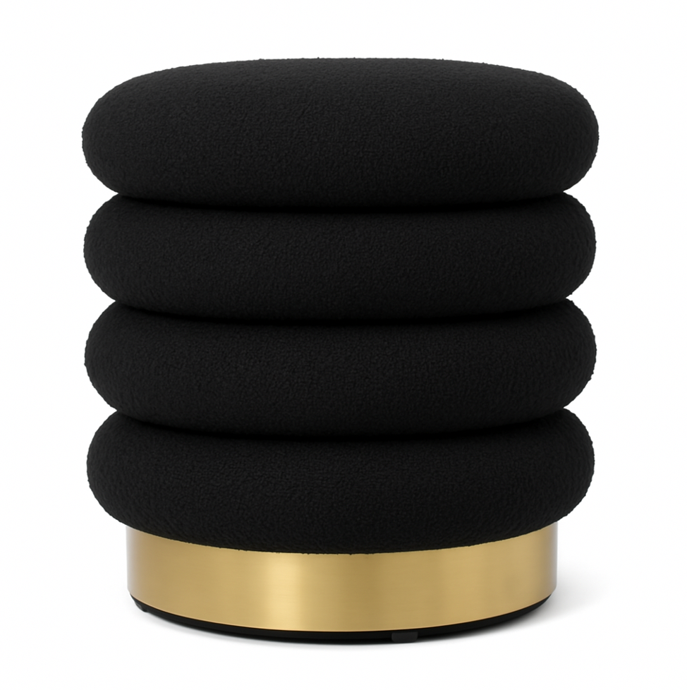 Interior Ave - Roma Round Velvet Ottoman / Footstool - Black V355-IA-OTT-ROM-BLK