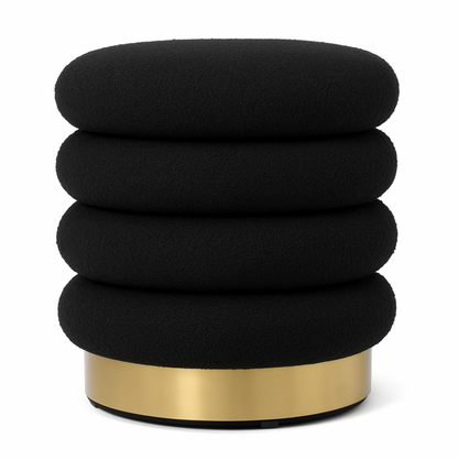 Interior Ave - Roma Round Velvet Ottoman / Footstool - Black V355-IA-OTT-ROM-BLK