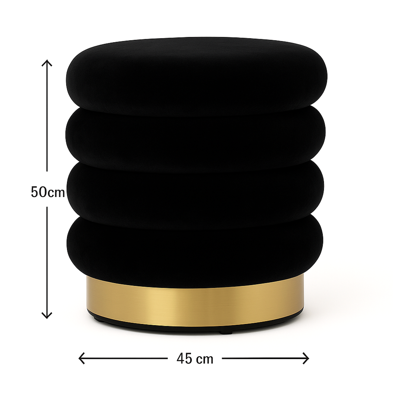 Interior Ave - Roma Round Velvet Ottoman / Footstool - Black V355-IA-OTT-ROM-BLK
