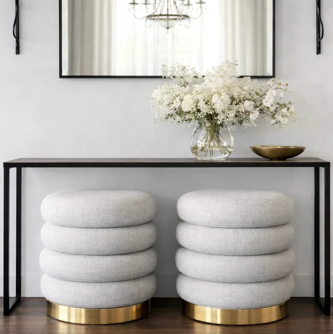Interior Ave - Roma Round Tweed Ottoman / Footstool - Light Grey V355-IA-OTT-ROM-GRY