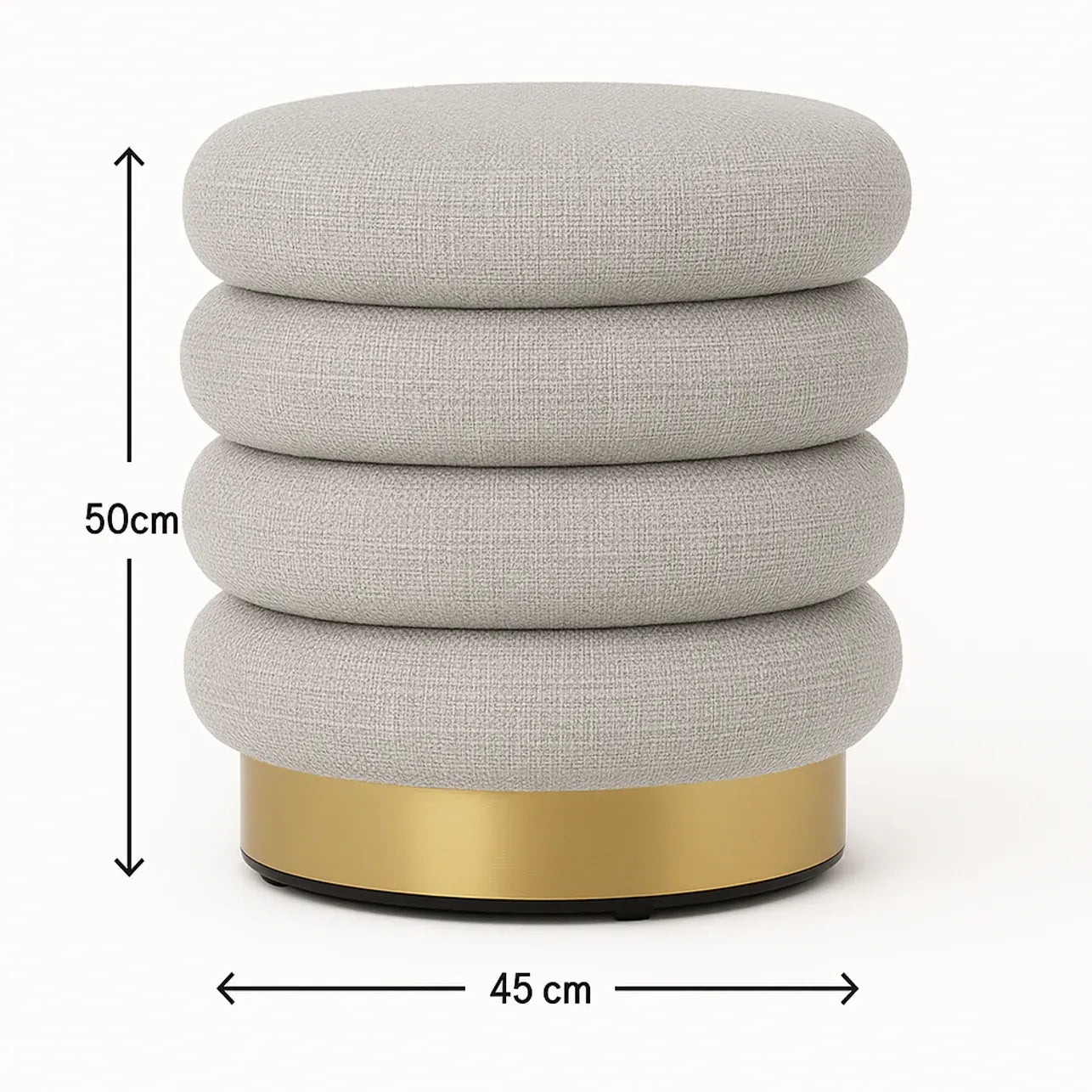 Interior Ave - Roma Round Tweed Ottoman / Footstool - Light Grey V355-IA-OTT-ROM-GRY
