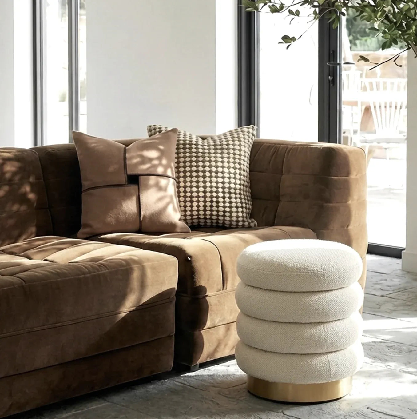 Interior Ave - Roma Round Milan Ottoman / Footstool - Off White V355-IA-OTT-ROM-NAT