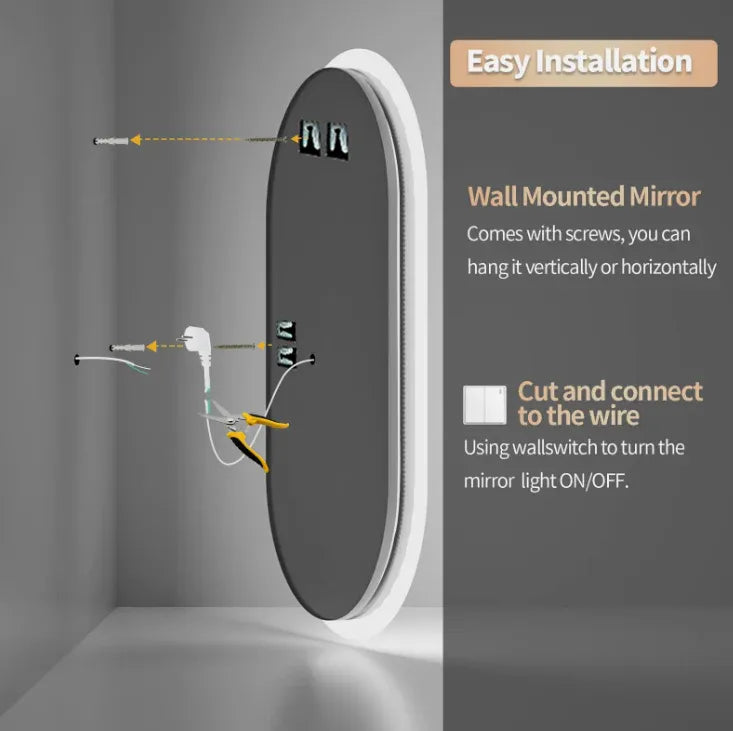 Interior Ave - 50 x 100cm Oval Frameless LED Bathroom Mirror V355-IA-OWM-50100