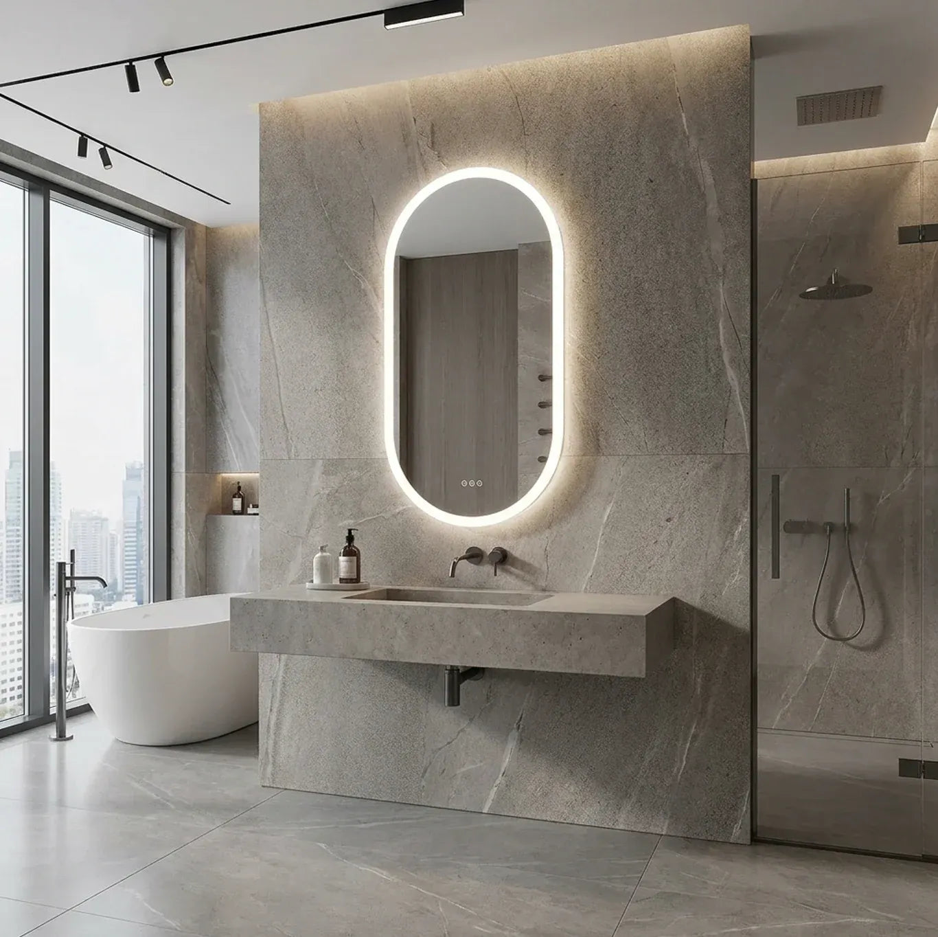 Interior Ave - 50 x 80cm Oval Frameless LED Bathroom Mirror V355-IA-OWM-5080