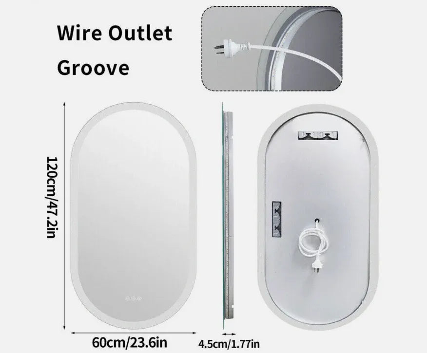 Interior Ave - 60 x 120cm Oval Frameless LED Bathroom Mirror V355-IA-OWM-60120