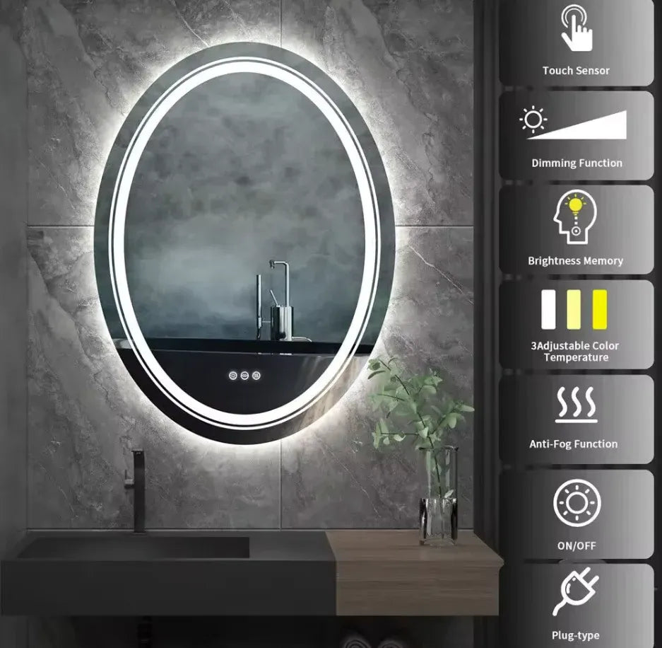 Interior Ave - 50 x 70cm Oval Frameless LED Bathroom Mirror V355-IA-OWM-70