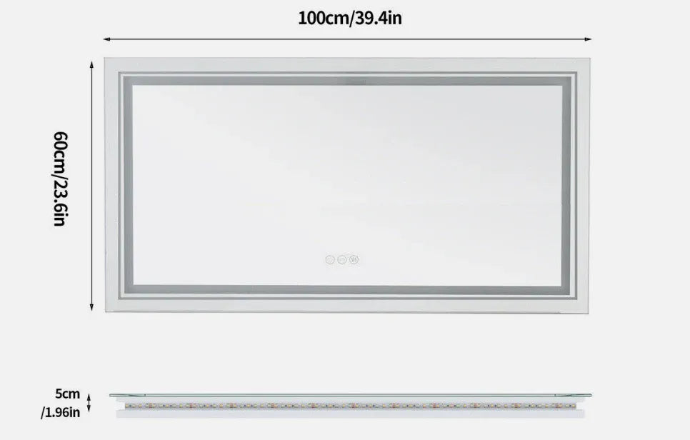 Interior Ave - 100 x 60cm Rectangle Frameless LED Bathroom Mirror V355-IA-RWM-10060