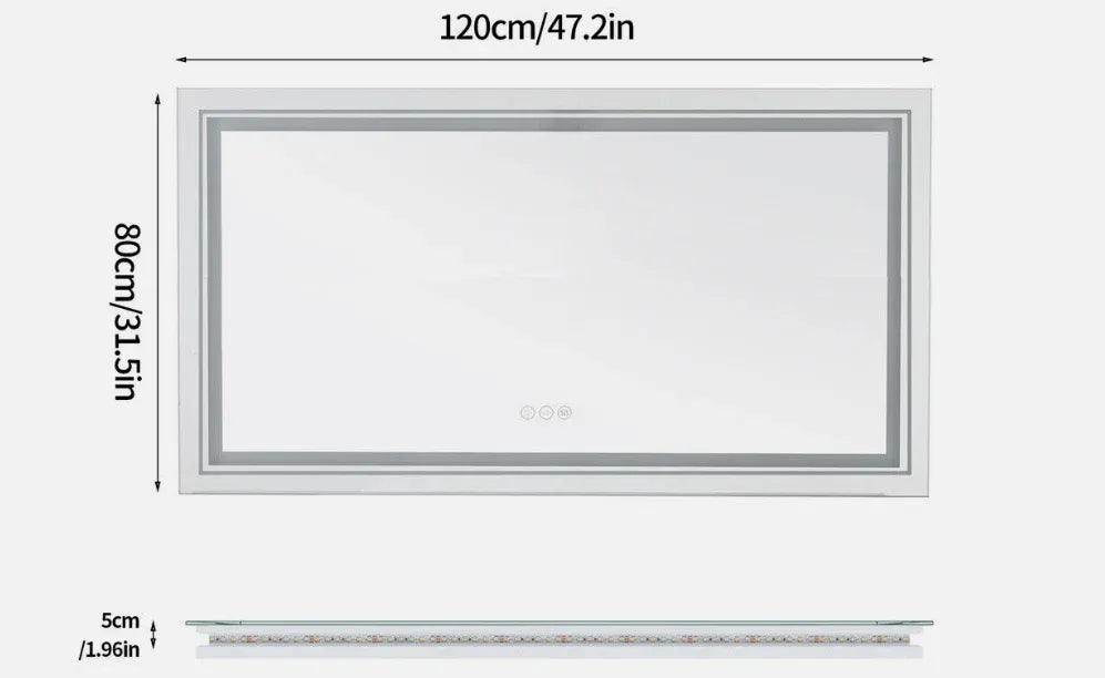 Interior Ave - 120 x 80cm Rectangle Frameless LED Bathroom Mirror V355-IA-RWM-12080
