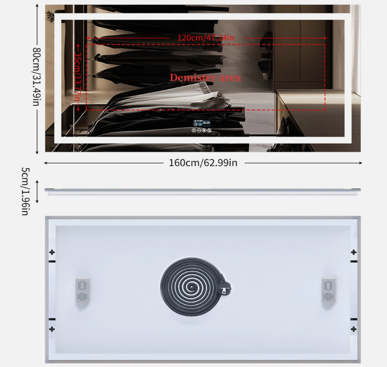 Interior Ave - 80 x 160cm Rectangle Frameless LED Bathroom Mirror - Bluetooth V355-IA-RWM-16080-BT