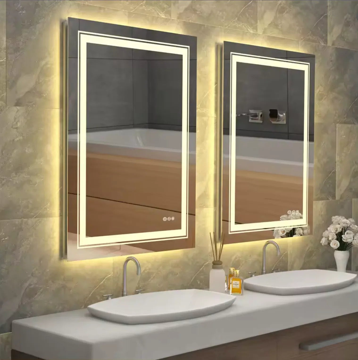 Interior Ave - 50 x 70cm Rectangle Frameless LED Bathroom Mirror V355-IA-RWM-7050